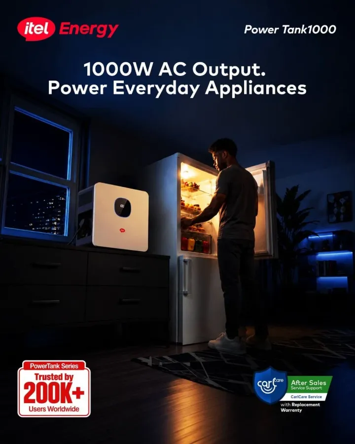 itel Energy billboard in Notes Life: the Power Tank 1000 keeps the fridge on