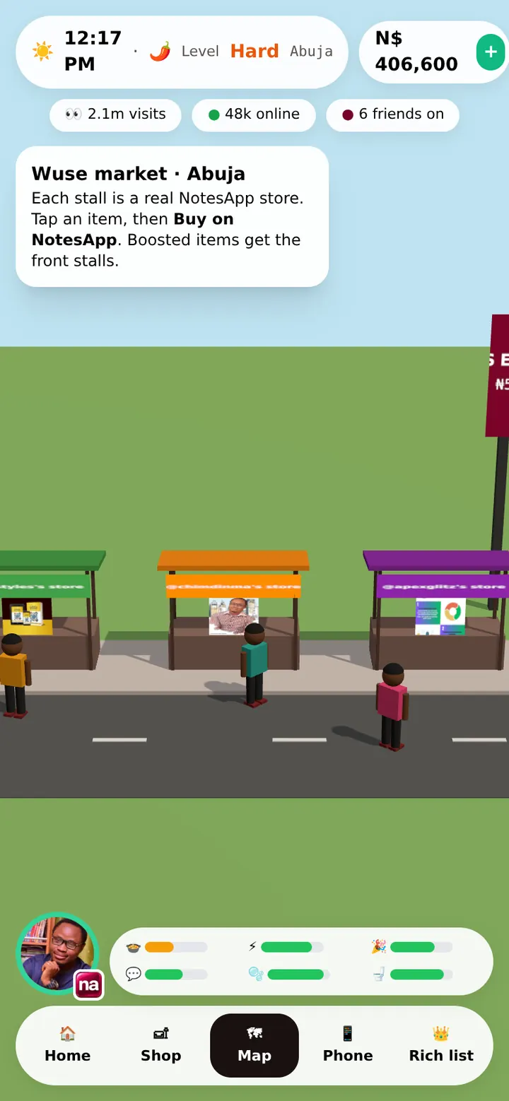 Notes Life mockup: A market with real shops