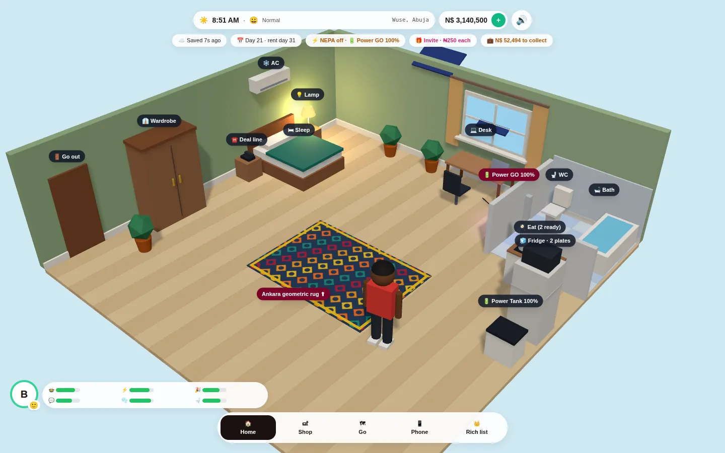 Notes Life, the real game: your room in a blackout, running on the Power GO and the Power Tank
