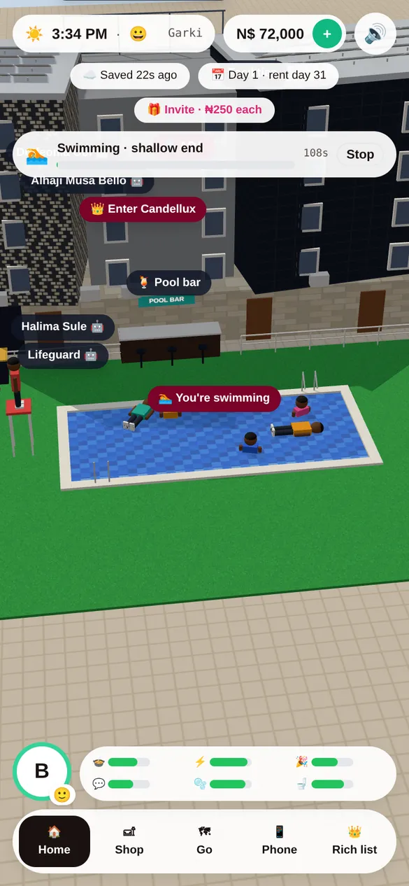 Notes Life, the real game: Swim at the Candellux